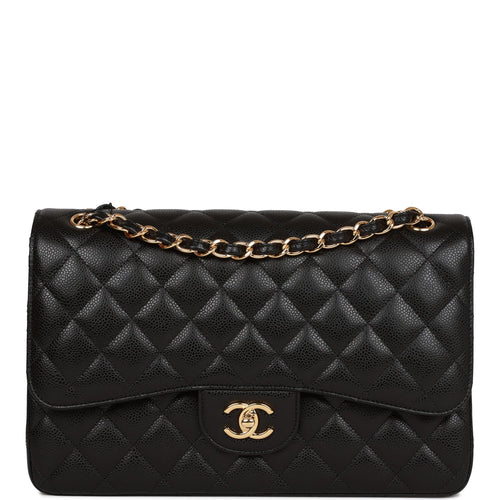 Chanel Jumbo Classic Double Flap Bag Black Caviar Gold Hardware