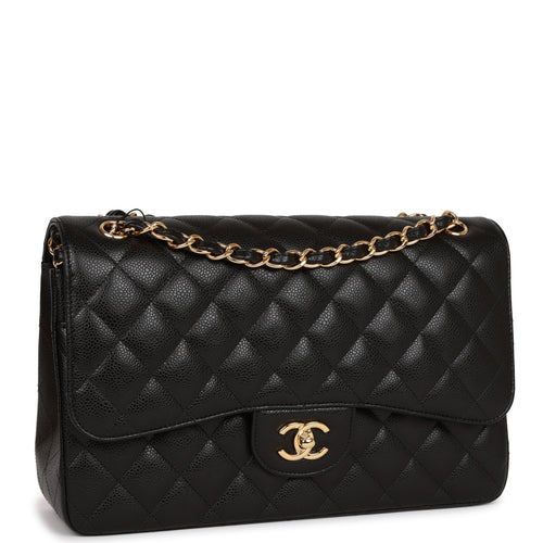Chanel Jumbo Classic Double Flap Bag Black Caviar Gold Hardware