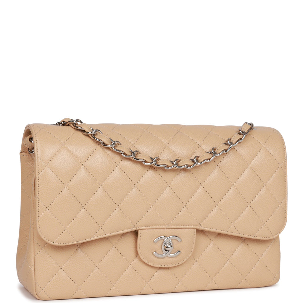 Chanel Tan Caviar Quilted Jumbo Classic Double Flap Bag For Sale at 1stDibs