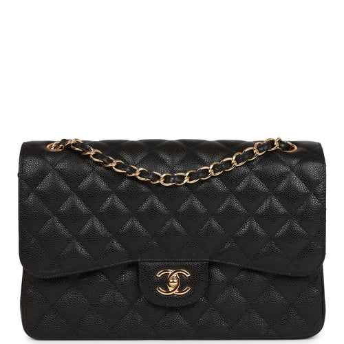Chanel Jumbo Classic Double Flap Bag Black Caviar Gold Hardware