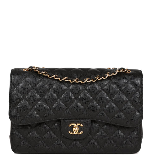 Pre-owned Chanel Jumbo Classic Double Flap Bag Black Caviar Gold Hardware
