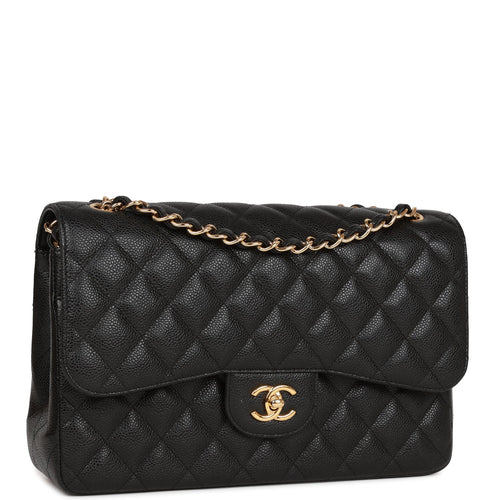 Pre-owned Chanel Jumbo Classic Double Flap Bag Black Caviar Gold Hardware