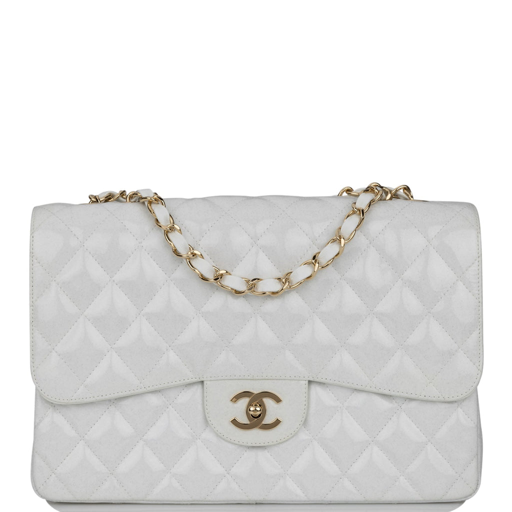 Pre-owned Chanel Jumbo Classic Single Flap Bag White Glitter