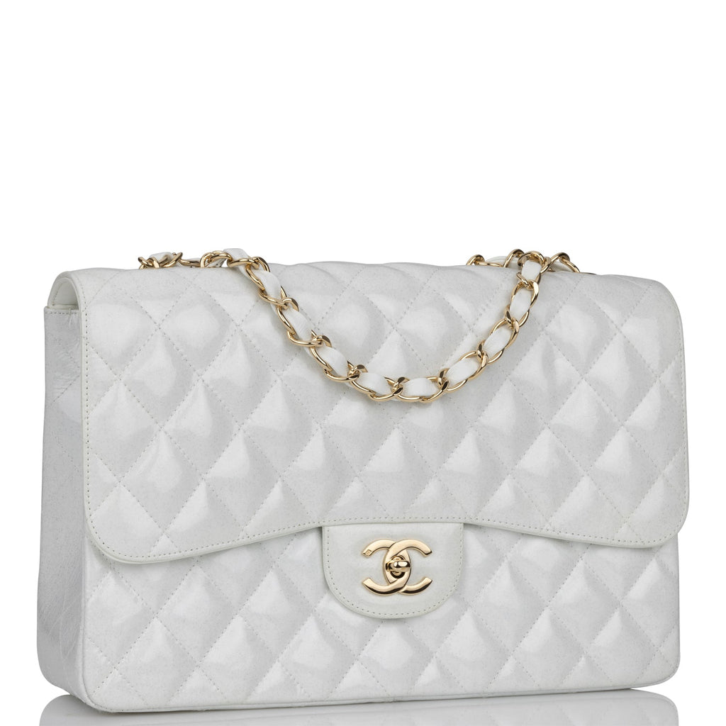 Chanel Gray Pearl Caviar Jumbo Single Flap Bag, Silver Hardware
