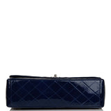 Pre-owned Chanel Maxi Classic Single Flap Bag Dark Blue Patent Silver Hardware