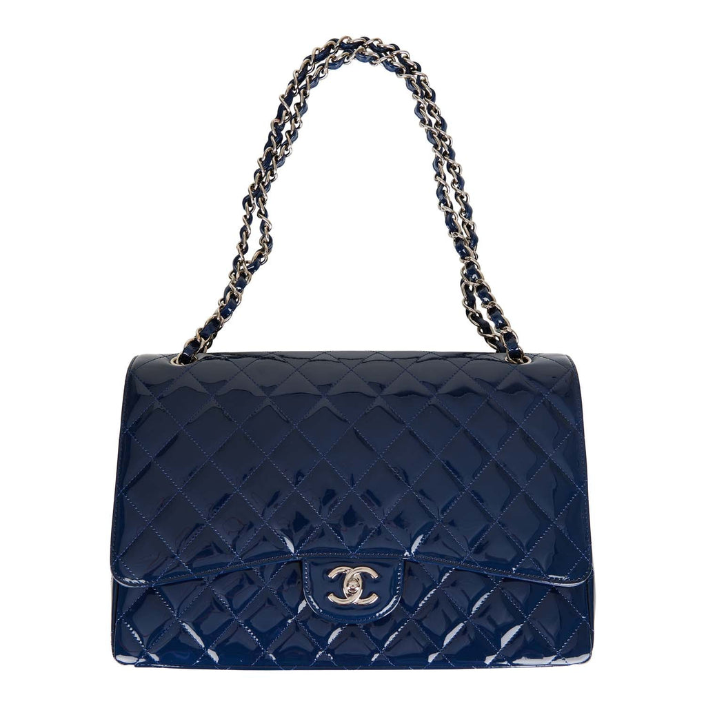 Chanel Maxi Flap Bag Blue Lambskin Leather - Silver Hardware