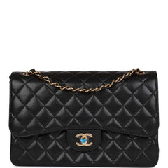 Chanel Jumbo Classic Double Flap Bag Black Caviar Gold Hardware