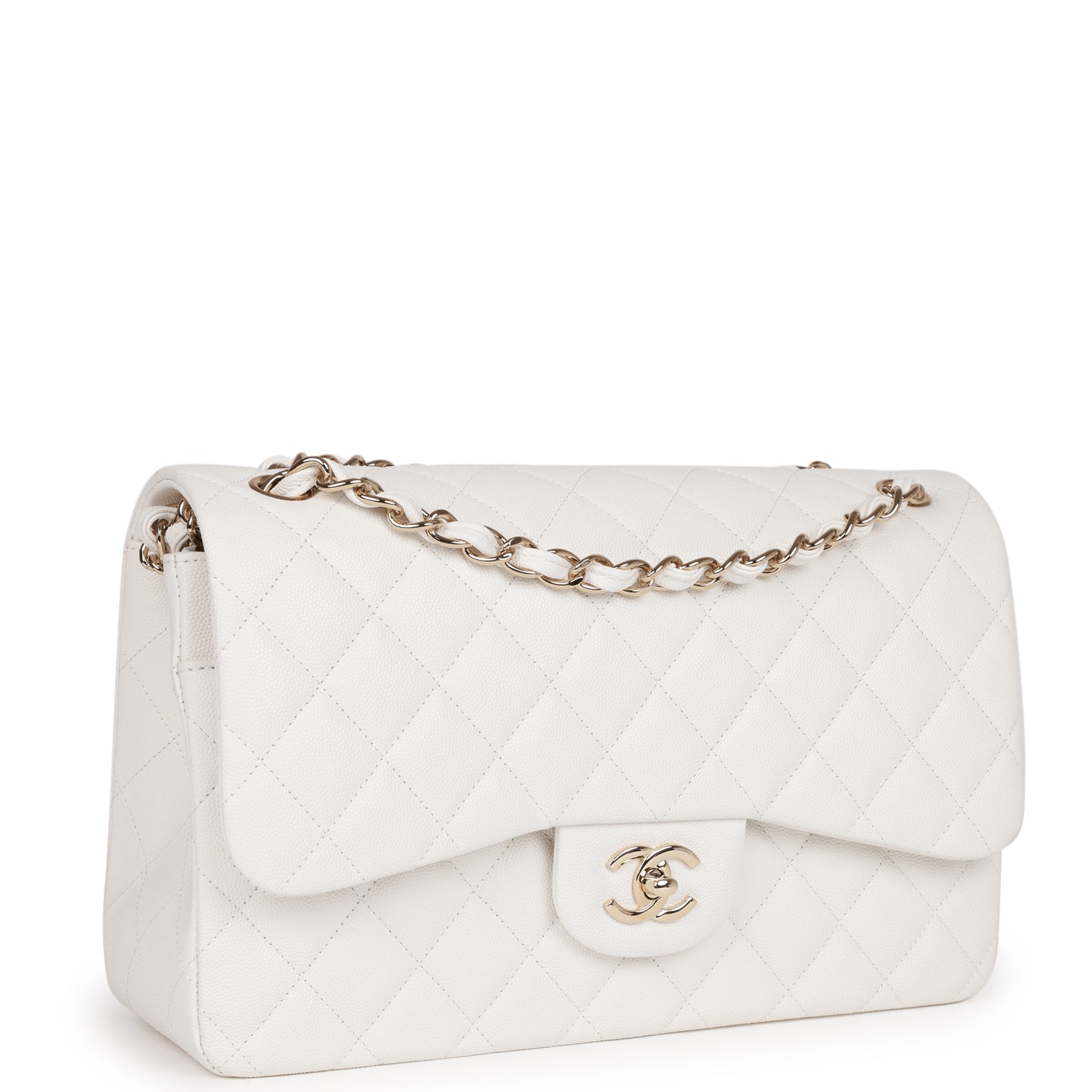 Chanel Jumbo Classic Double Flap Bag White Caviar Gold Hardware ...