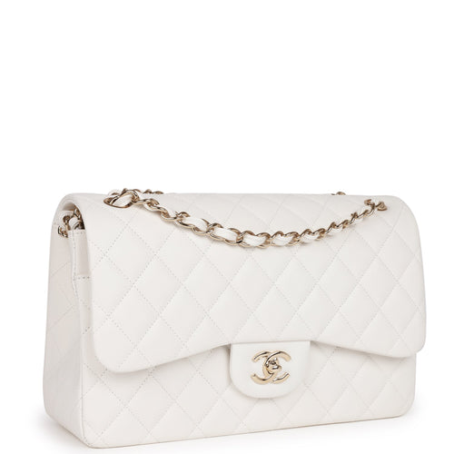 Chanel Jumbo Classic Double Flap Bag White Caviar Gold Hardware