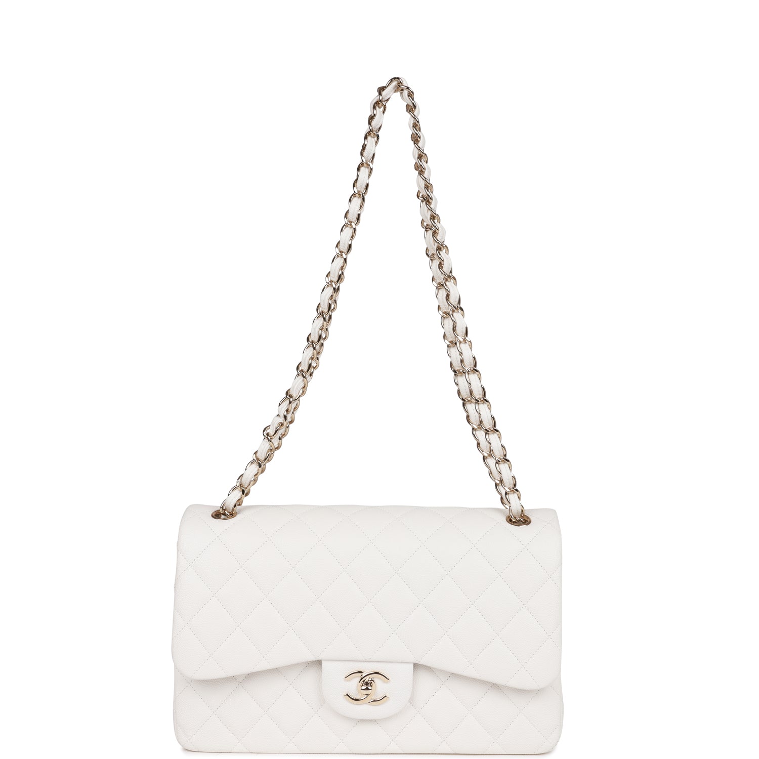 Chanel Jumbo Classic Double Flap Bag White Caviar Gold Hardware ...