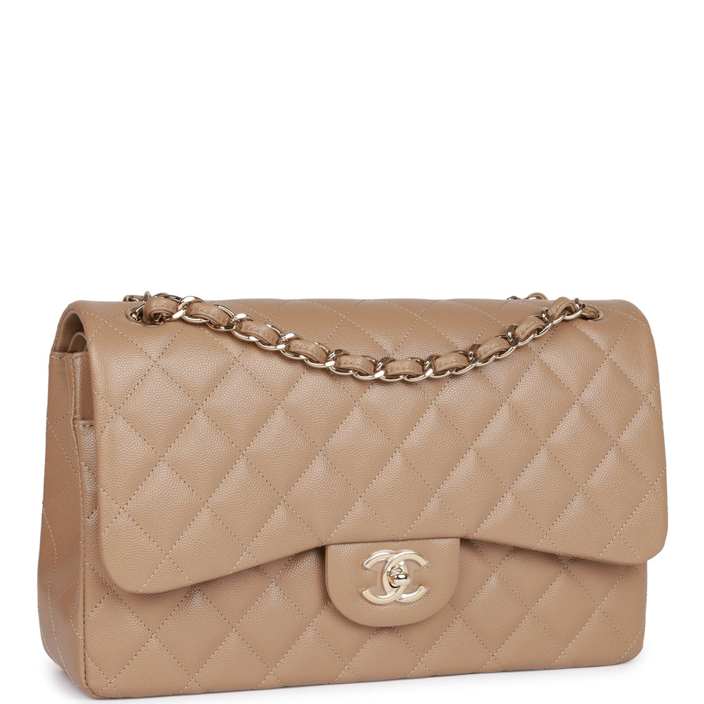 Chanel Classic Jumbo Double Flap Beige Clair Quilted Caviar with