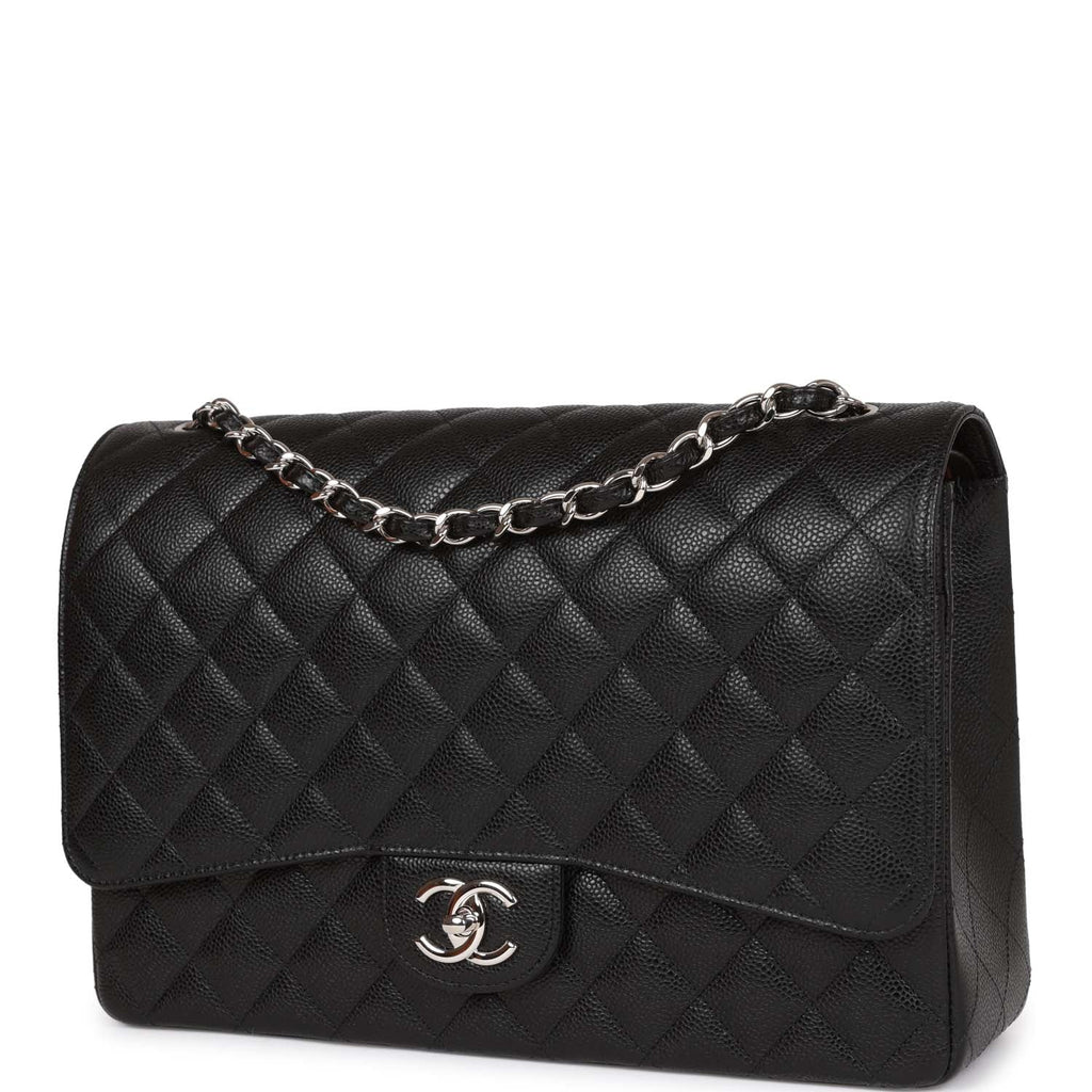 Chanel Maxi Classic Double Flap Bag Black Quilted Caviar Silver Hardwa –  Madison Avenue Couture