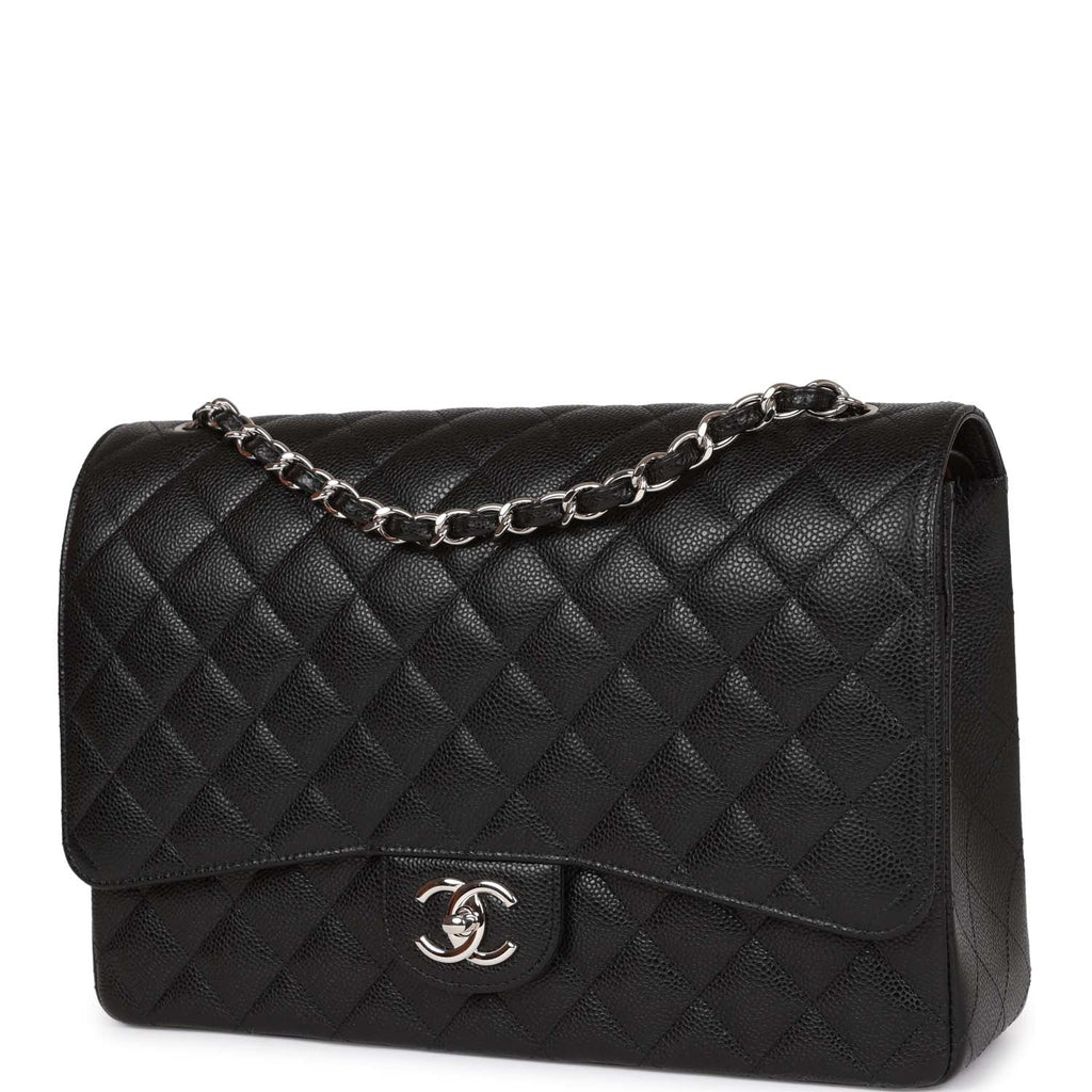 Chanel Maxi Classic Double Flap Bag Black Quilted Caviar Silver Hardwa Chanel Maxi Classic Double Flap Bag Black Quilted Caviar Silver Hardwa