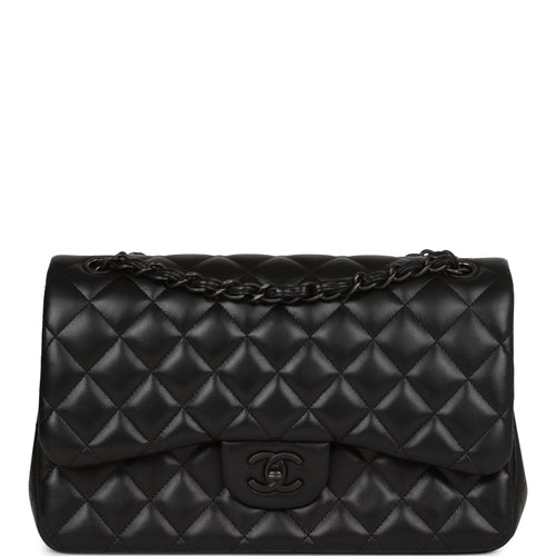Pre-Owned Chanel Jumbo Classic Double Flap Bag SO Black Lambskin Black Hardware