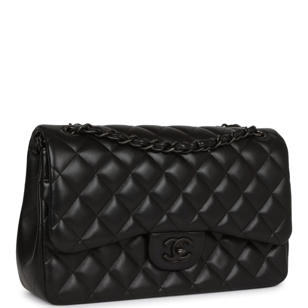 Pre-Owned Chanel Jumbo Classic Double Flap Bag SO Black Lambskin Black Hardware
