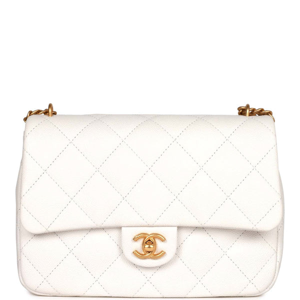Chanel Large Single Flap White Caviar Leather Antique Gold Hardware