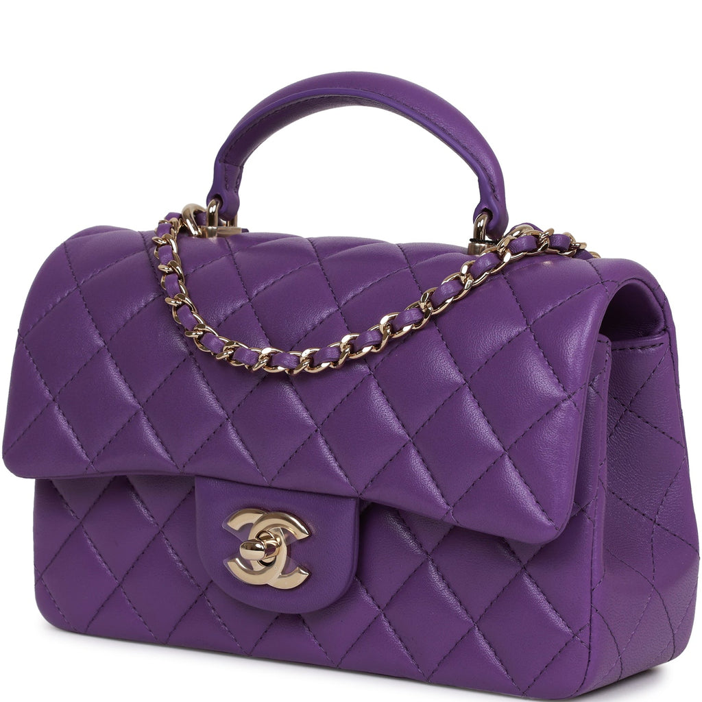 Chanel Mini Rectangular Flap with Top Handle Purple Lambskin Light Gold Hardware