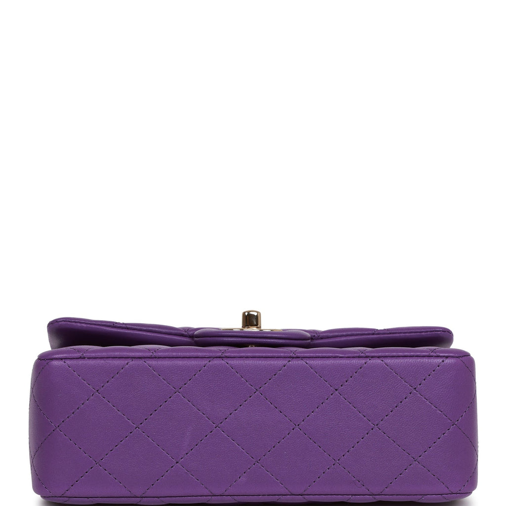 Chanel Mini Rectangular Flap with Top Handle Purple Lambskin Light Gold Hardware