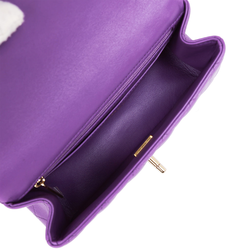 NIB 20C Chanel Purple Tweed Rectangular Classic Mini Flap Bag