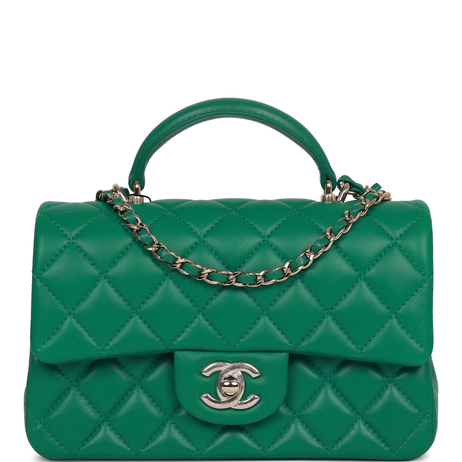 Chanel Green Quilted Lambskin Rectangular Mini Flap Bag Top Handle ...