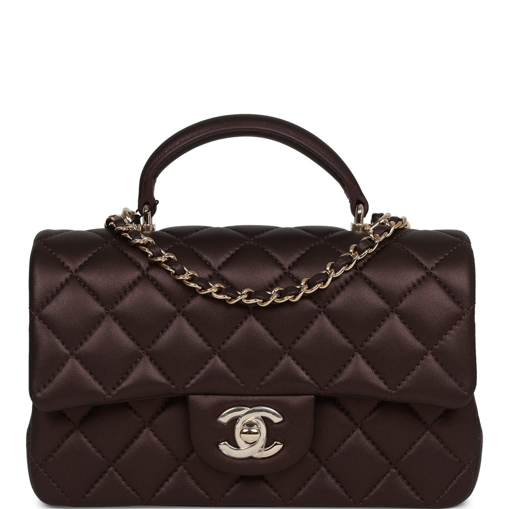 Chanel Mini Rectangular Flap Bag with Top Handle Dark Blue Lambskin Light  Gold Hardware - Blue / New / Lambskin in 2023