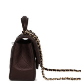 Chanel Mini Rectangular Flap Bag with Top Handle Burgundy Lambskin Light Gold Hardware