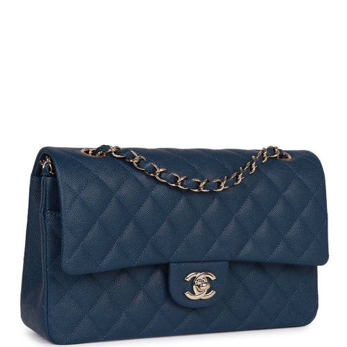 Chanel Medium Classic Double Flap Bag Blue Caviar Light Gold Hardware
