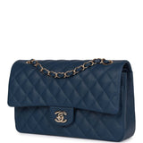 Chanel Medium Classic Double Flap Bag Blue Caviar Light Gold Hardware