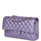 Chanel Medium Classic Double Flap Bag Purple Metallic Lambskin Silver Hardware