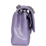 Chanel Medium Classic Double Flap Bag Purple Metallic Lambskin Silver Hardware