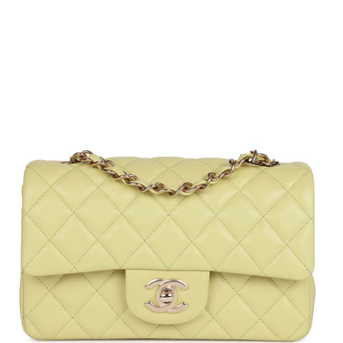 Chanel Mini Rectangular Flap Bag Light Green Lambskin Light Gold Hardware