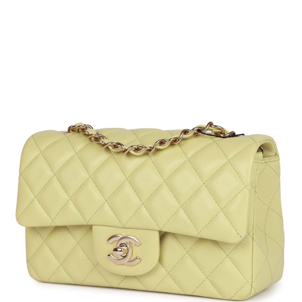 Chanel Mini Rectangular Flap Bag Light Green Lambskin Light Gold Hardware