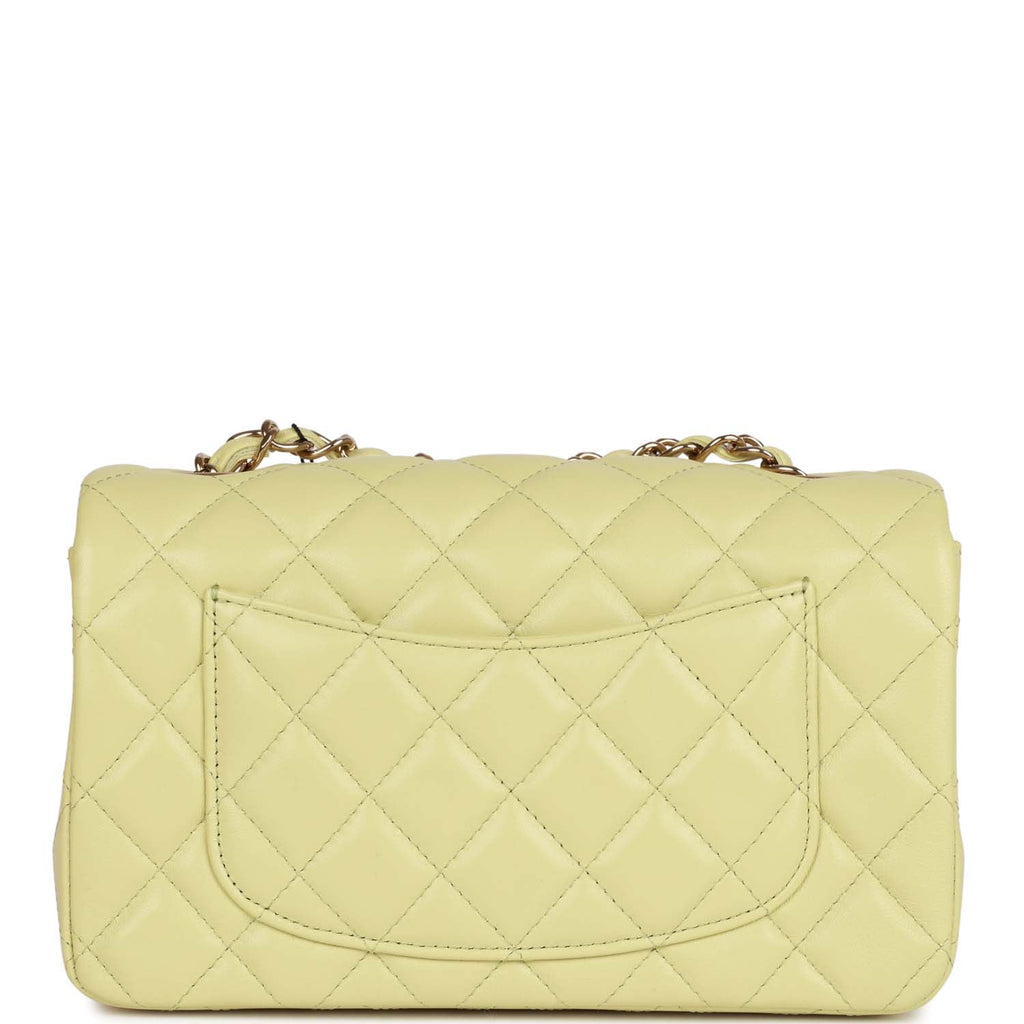 Chanel Mini Rectangular Flap Bag Light Green Lambskin Light Gold Hardware