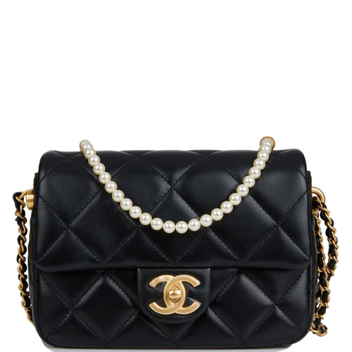 Chanel Mini My Perfect Flap Bag Black Lambskin Antique Gold Hardware