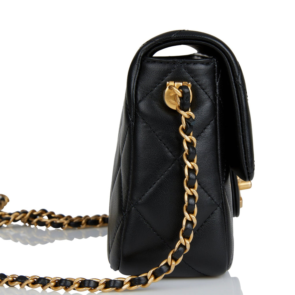 Chanel Mini My Perfect Flap Bag Black Lambskin Antique Gold Hardware