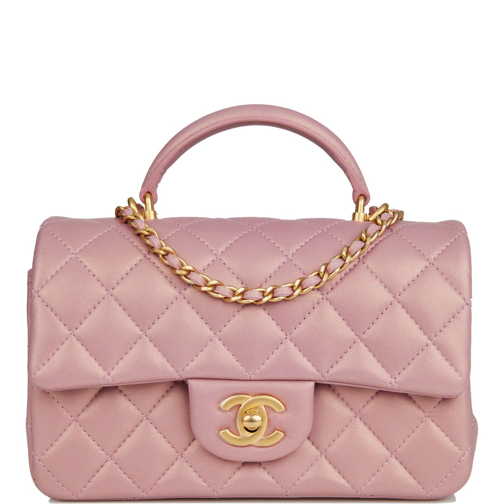 Chanel Mini Flap Top Handle Pink Iridescent Lambskin Antique Gold Hardware  – Madison Avenue Couture