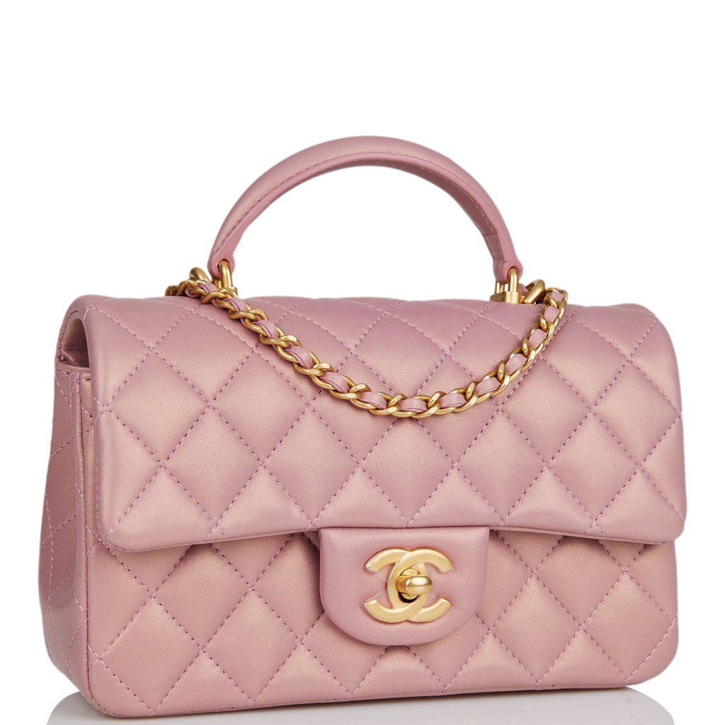 Chanel Mini Rectangular Flap Bag with Top Handle Light Pink Lambskin Light  Gold Hardware
