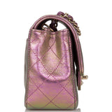 Chanel Mini Rectangular Flap Bag Purple Iridescent Lambskin Light Gold Hardware