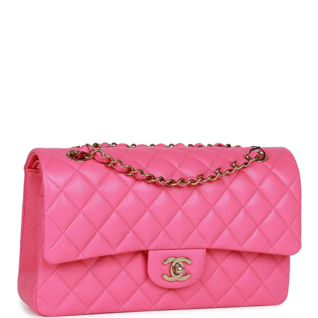 Chanel Hot Pink Caviar Medium Double Flap Bag Gold Hardware