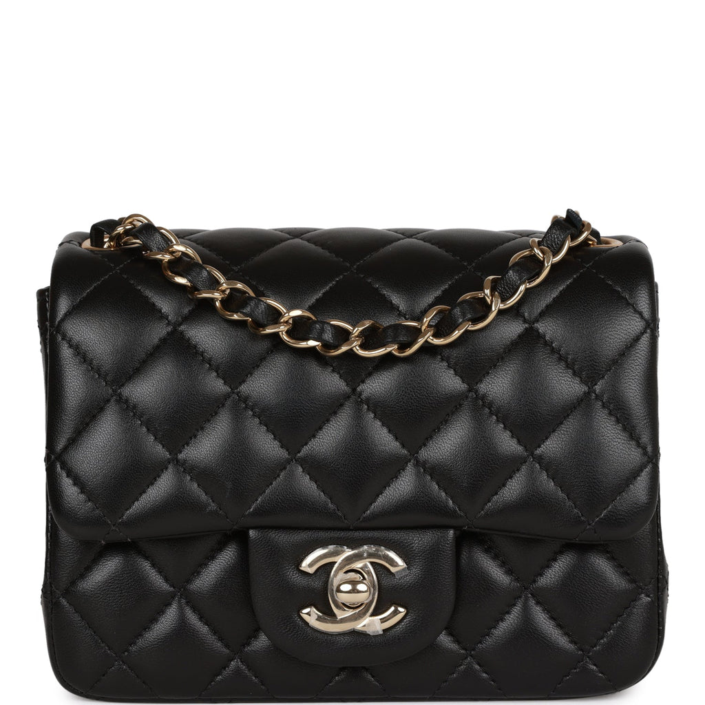 Chanel Vintage Black Mini Square Bag in Lambskin Leather with 24k Gold   Sellier