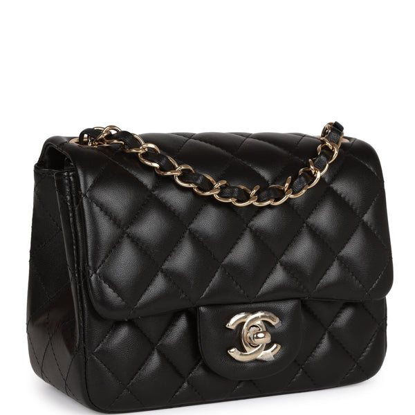 Chanel Mini Square Flap Bag Black Lambskin Light Gold Hardware – Madison  Avenue Couture
