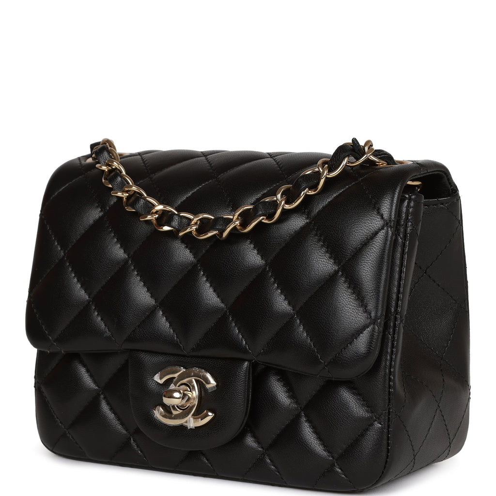 auditorium Ekspert Let at forstå Chanel Mini Square Flap Bag Black Lambskin Light Gold Hardware – Madison  Avenue Couture