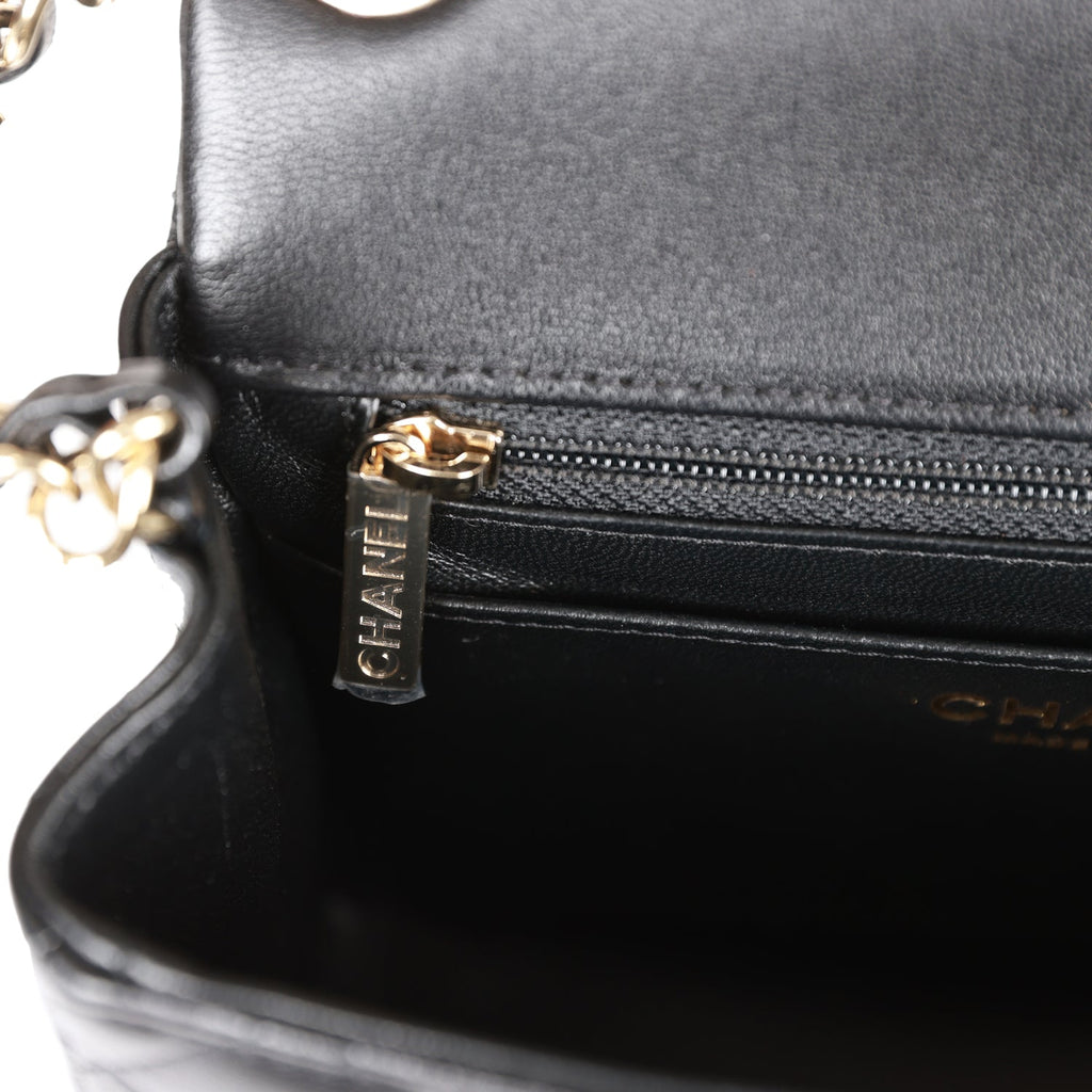 Chanel Mini Square Flap Bag Black Lambskin Light Gold Hardware – Madison  Avenue Couture