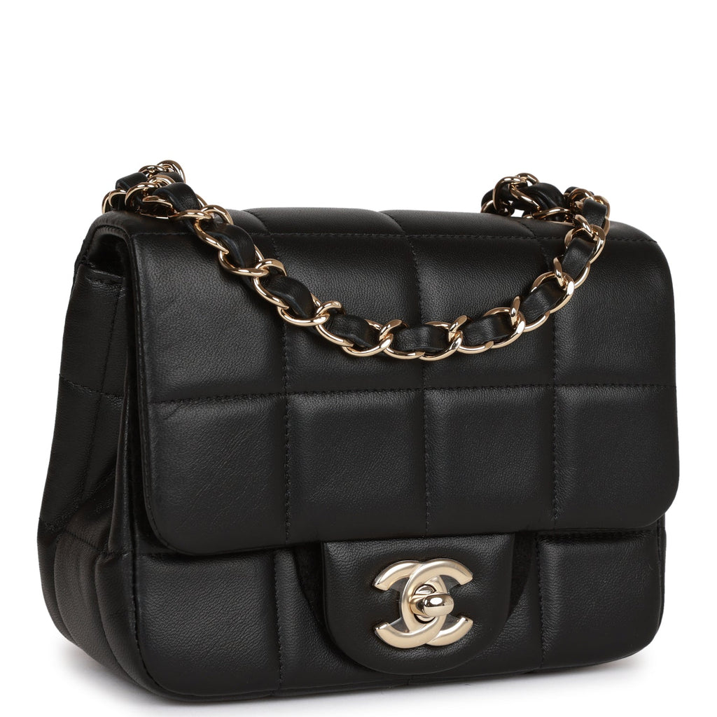 Chanel Monaco Mini Square Flap Bag Black Lambskin Light Gold Hardware –  Madison Avenue Couture