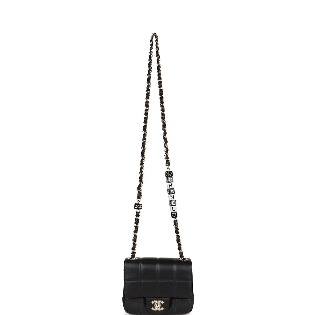 Chanel Monaco Mini Square Flap Bag Black Lambskin Light Gold