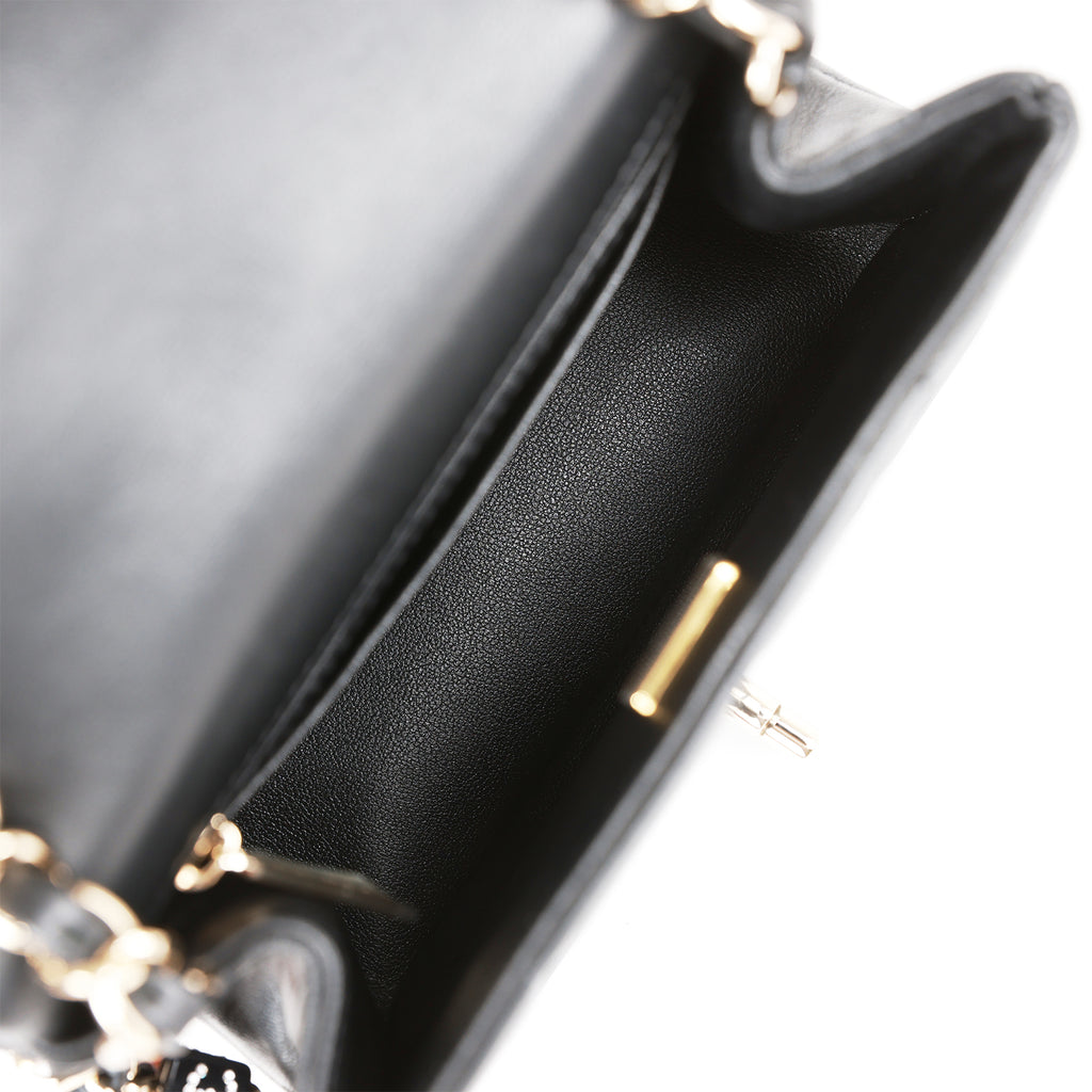Chanel Monaco Mini Square Flap Bag Black Lambskin Light Gold Hardware