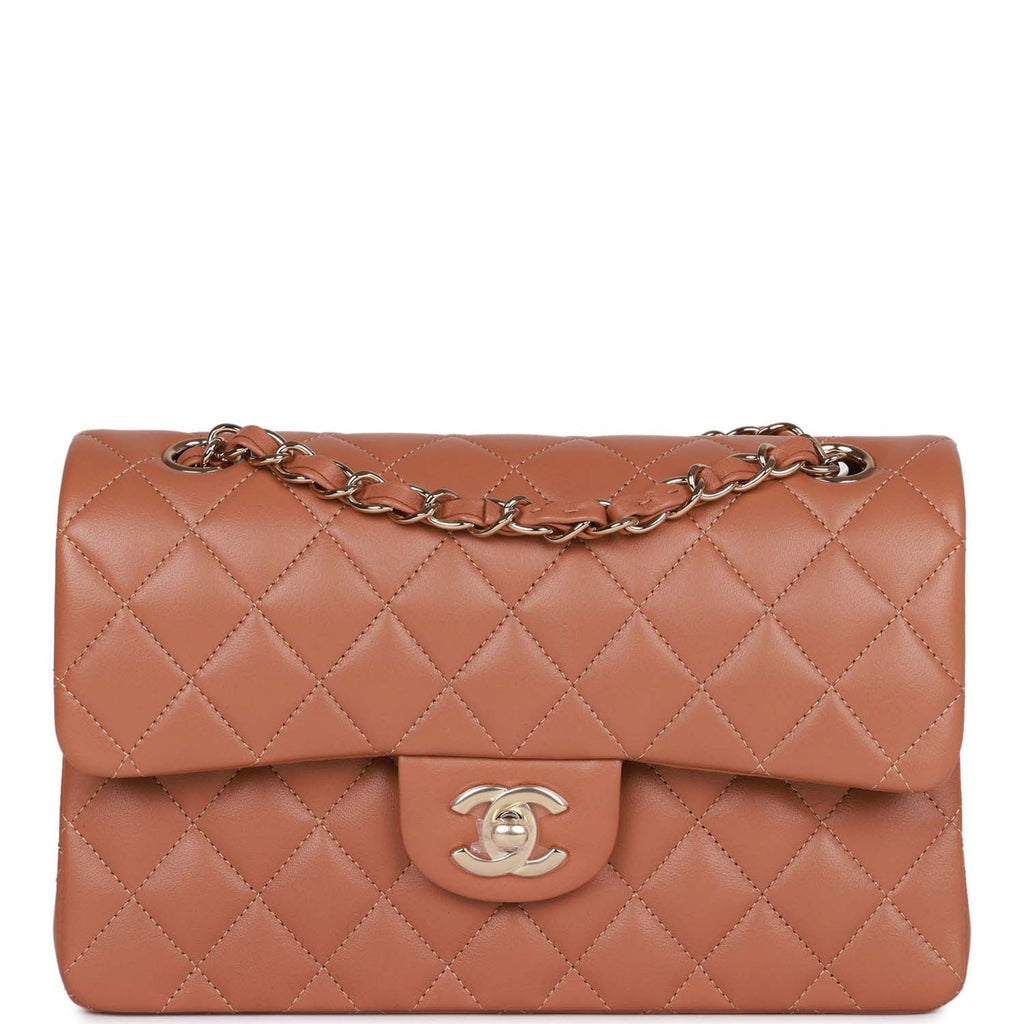 Chanel Small Classic Double Flap Bag Caramel Brown Lambskin Light Gold  Hardware