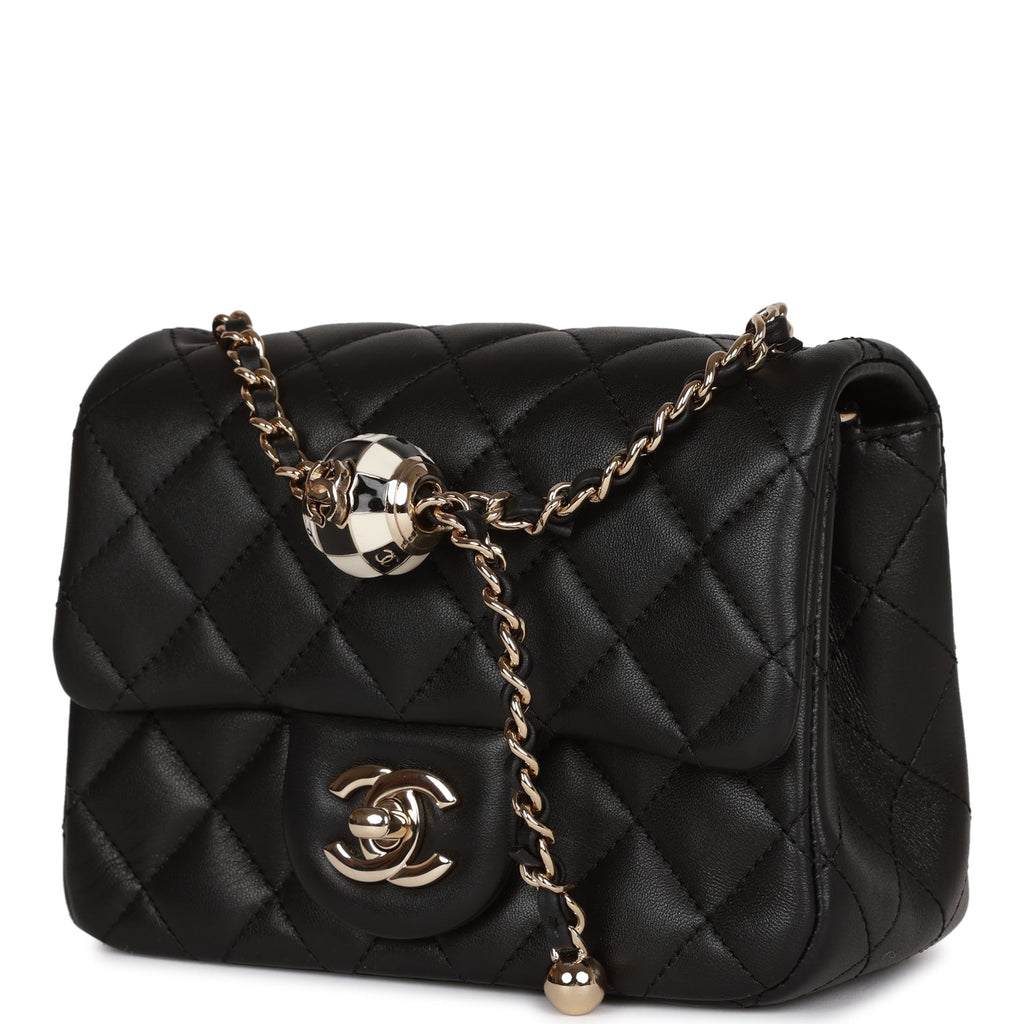 Chanel Pearl Crush Mini Square Flap Bag Black Lambskin Light Gold Hardware