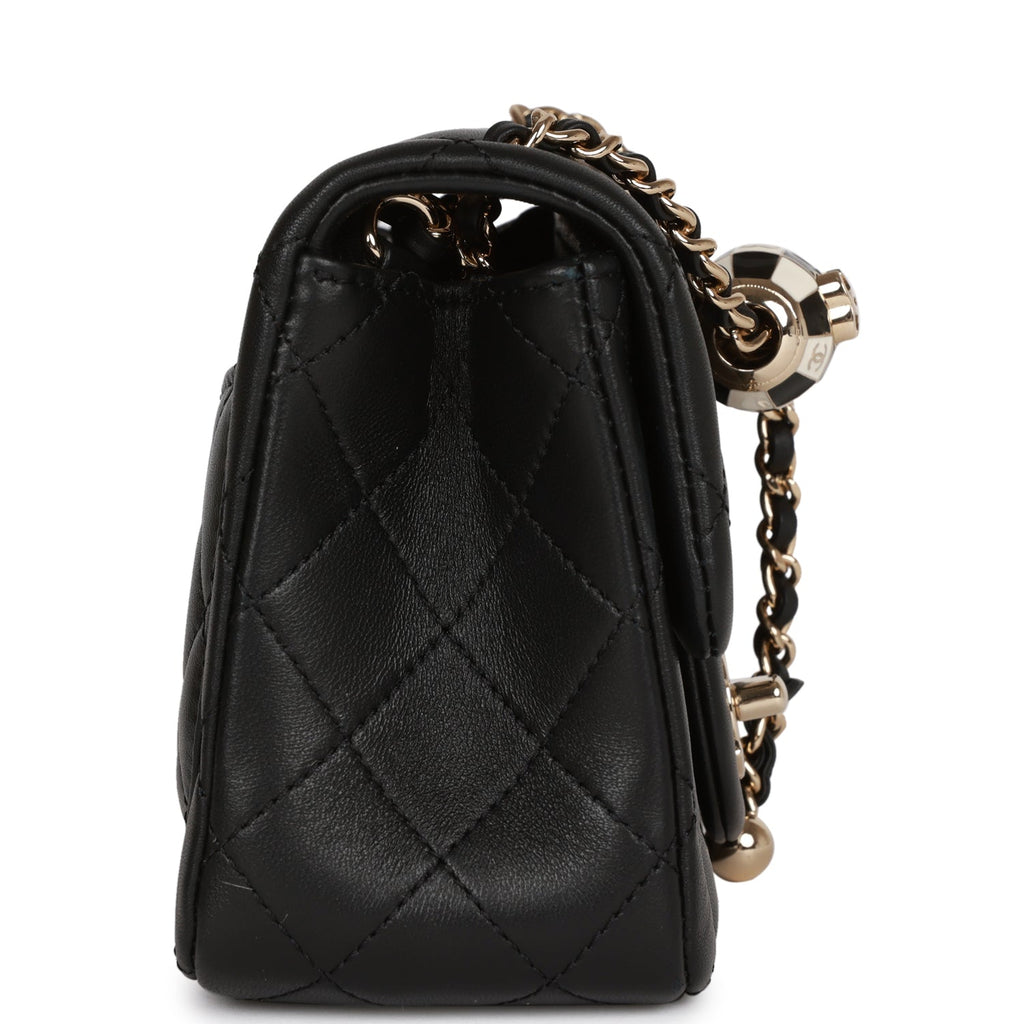 Chanel Pearl Crush Mini Square Flap Bag Black Lambskin Light Gold Hardware