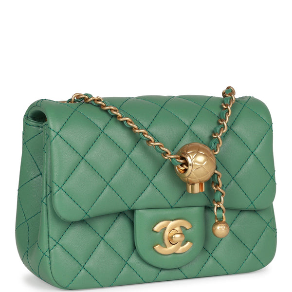 Chanel Dark Green Pearl Crush Square Mini Flap Antique Gold